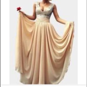Long sequin silver and tan formal dress